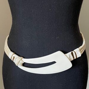 Vintage White Elastic Belt by Leather Shop